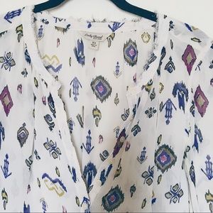 Lucky Brand white w/ boho print 3/4 button down